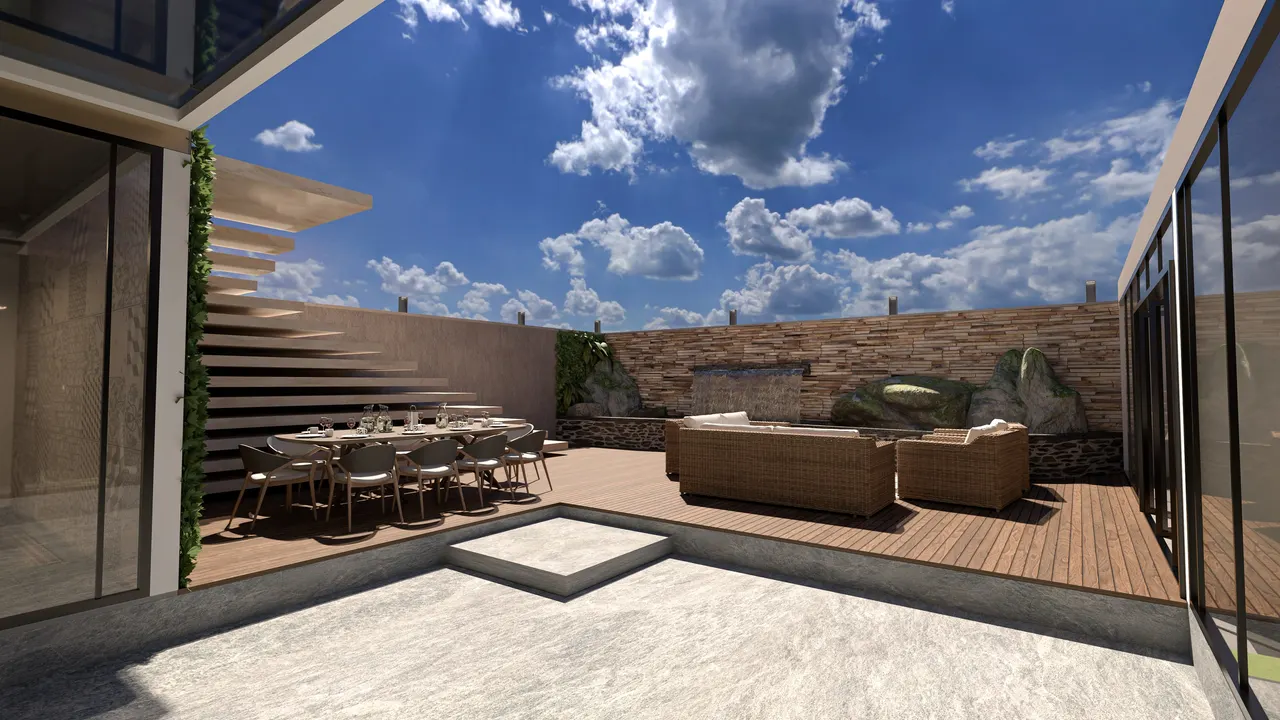 The sunken courtyard lounge open to the sky
