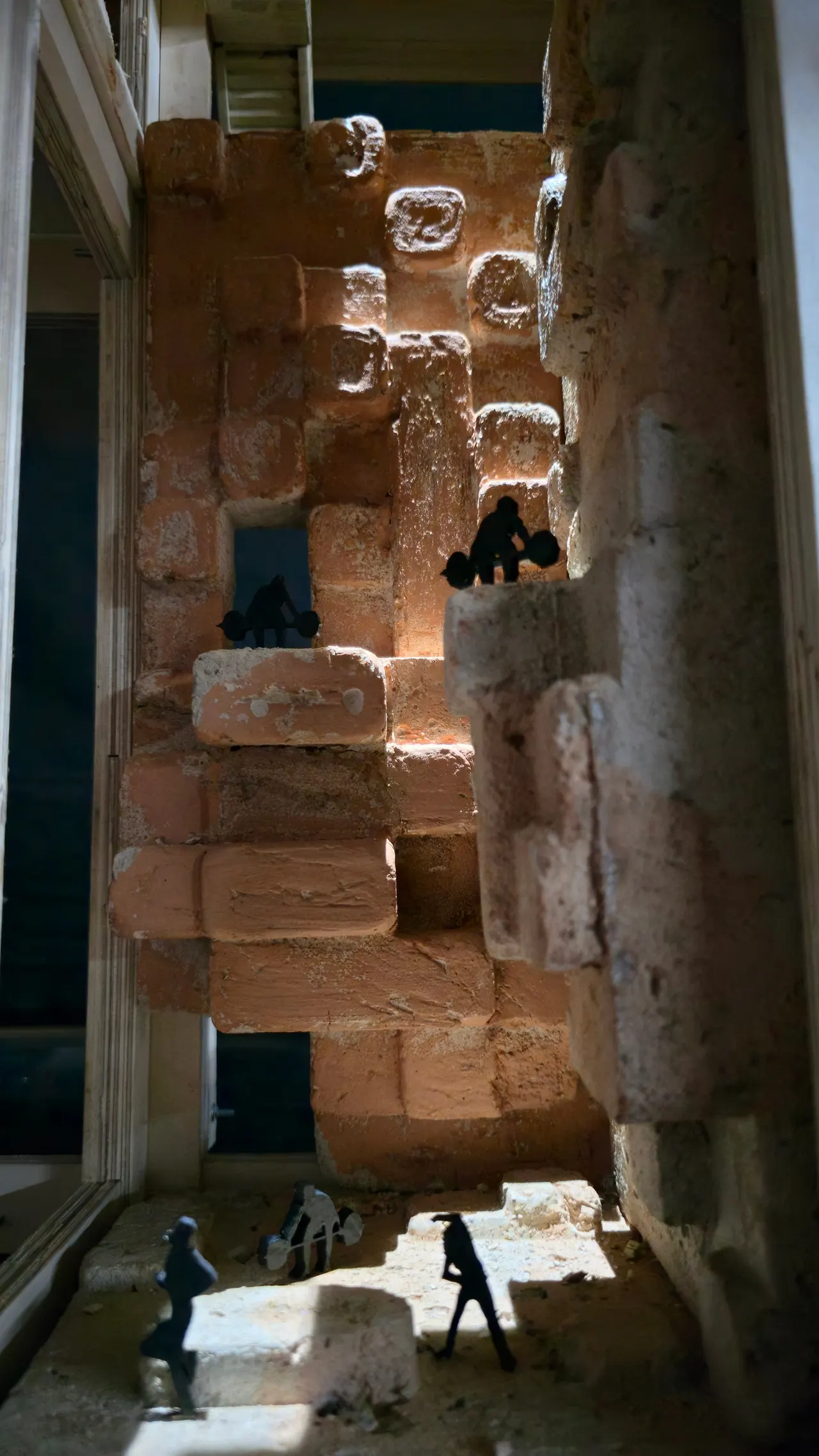 A close view of the rammed earth model